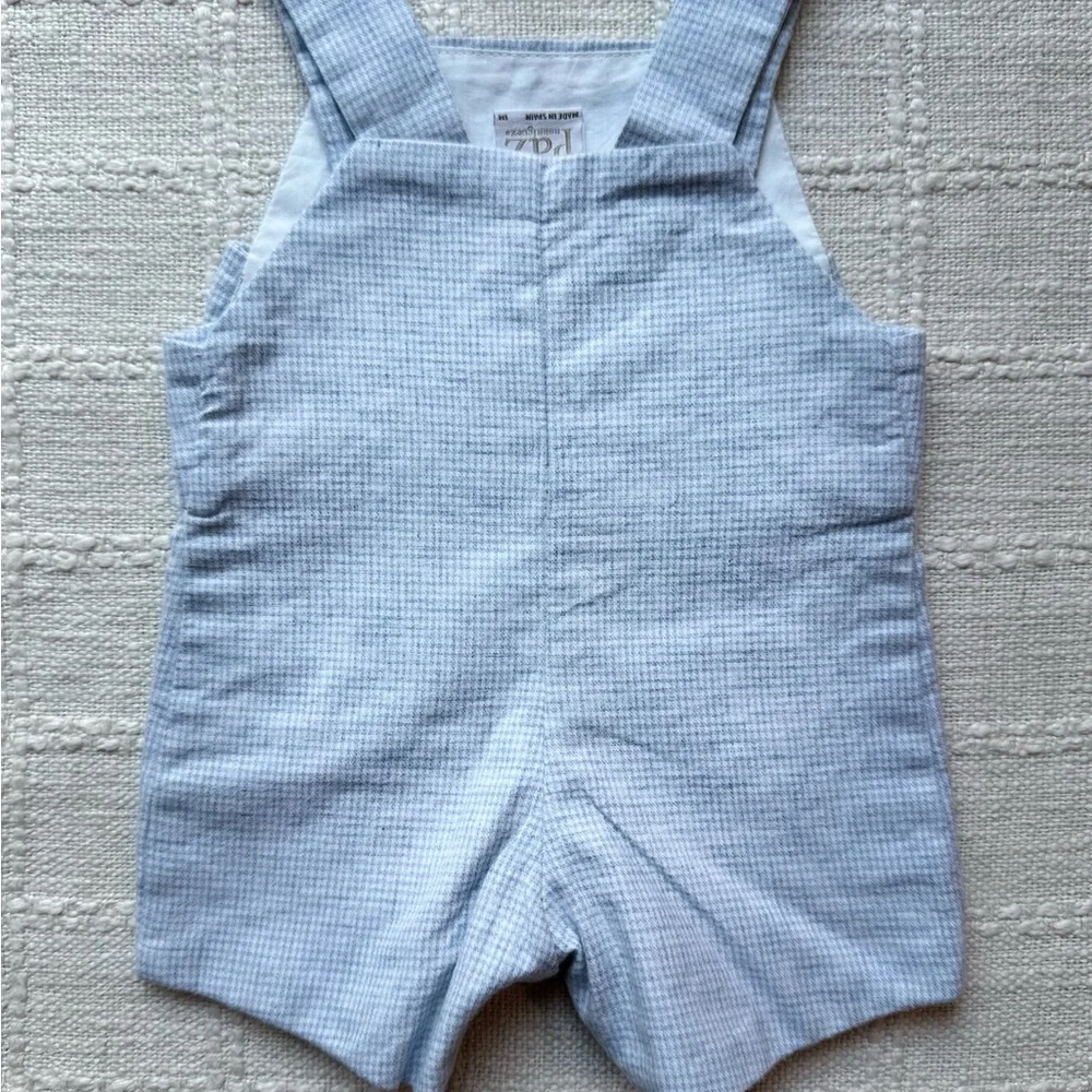 Paz Rodríguez Blue Gingham baby short overalls